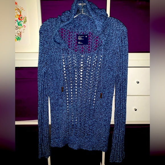 American Eagle Outfitters Blue Crochet Cotton Sweater M - Picture 1 of 4